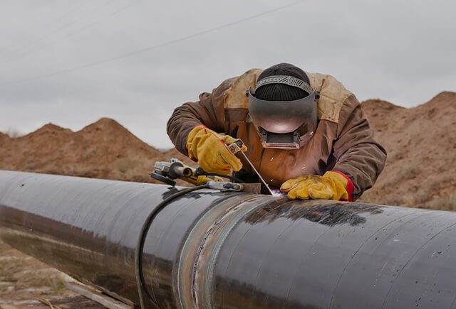 welder sealing pipeline for steel erection